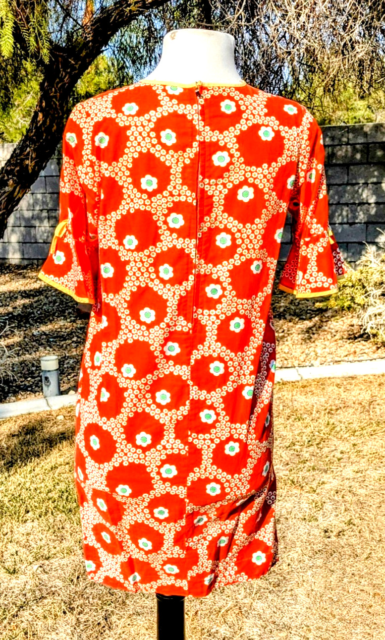 Vintage Custom Handmade Floral Coral Petite XS Mod 3/4 Sleeve Mini Zip Dress GUC