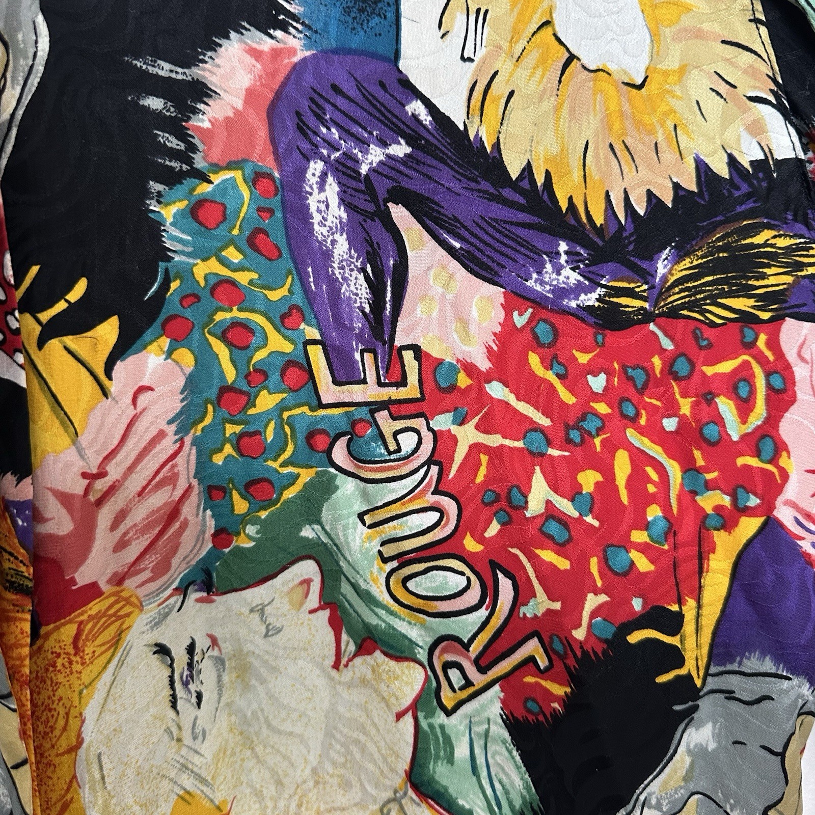Vintage 80s Jerri Sherman Collection Silk Colorful Moulin Rouge Blouse Size 8