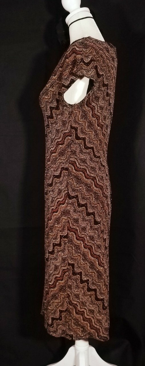Vintage 1980s 1990s Robbie Bee Petite Metallic Gold Red Bodycon Midi dress Sz 8P