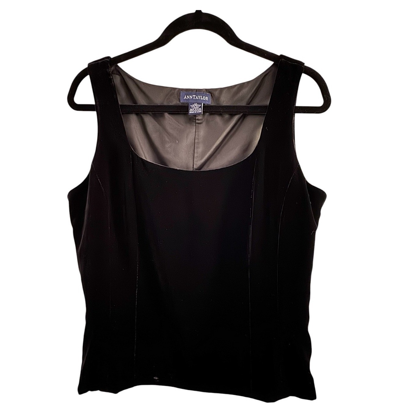 Ann Taylor Black Velvet Sleeveless Top Minimalist 90s Luxe Evening Blouse Medium