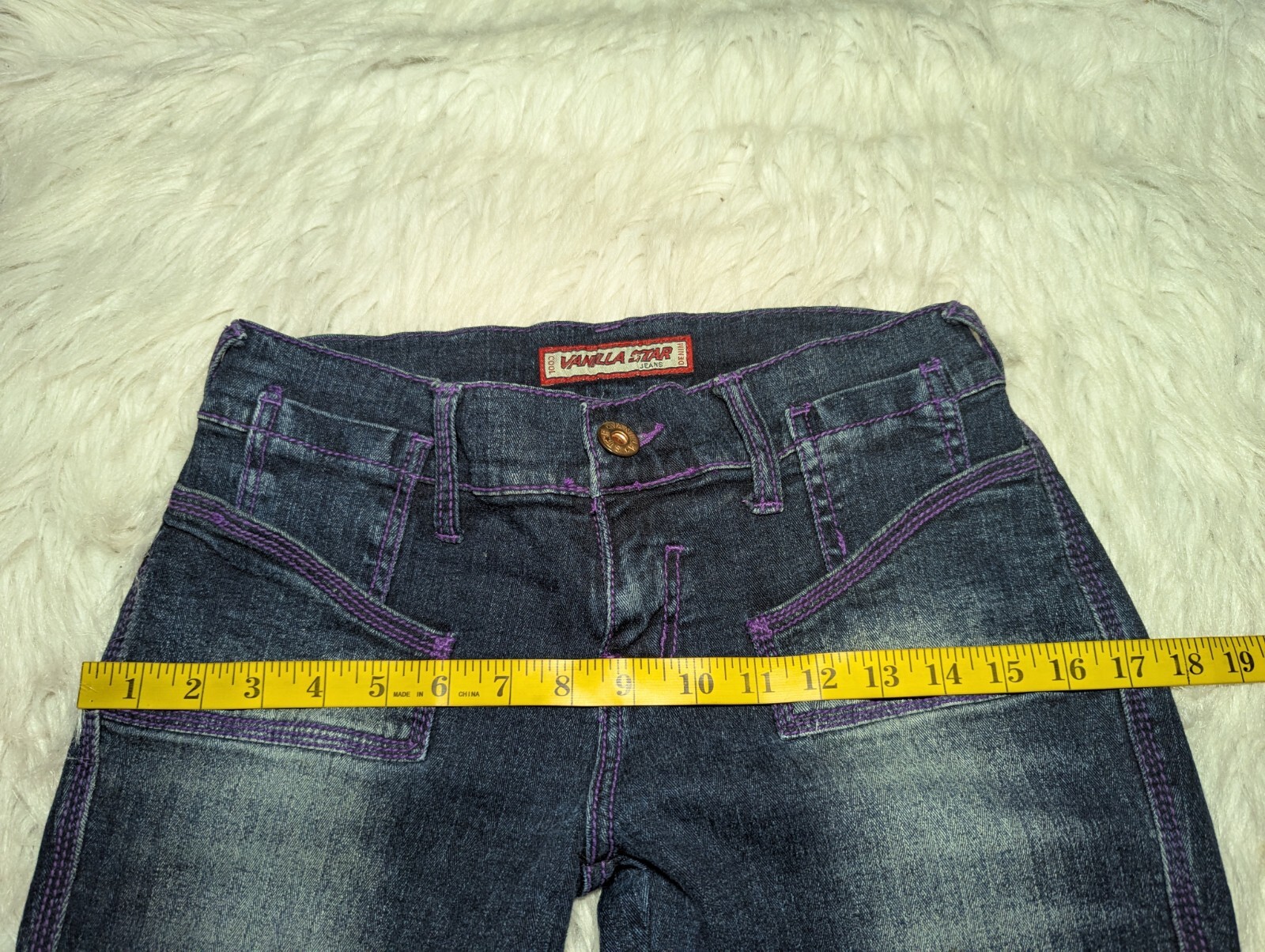 VANILLA STAR Purple STITCHED Low Rise Blue Jeans COOL DENIM Junior’s 5 ALTERED