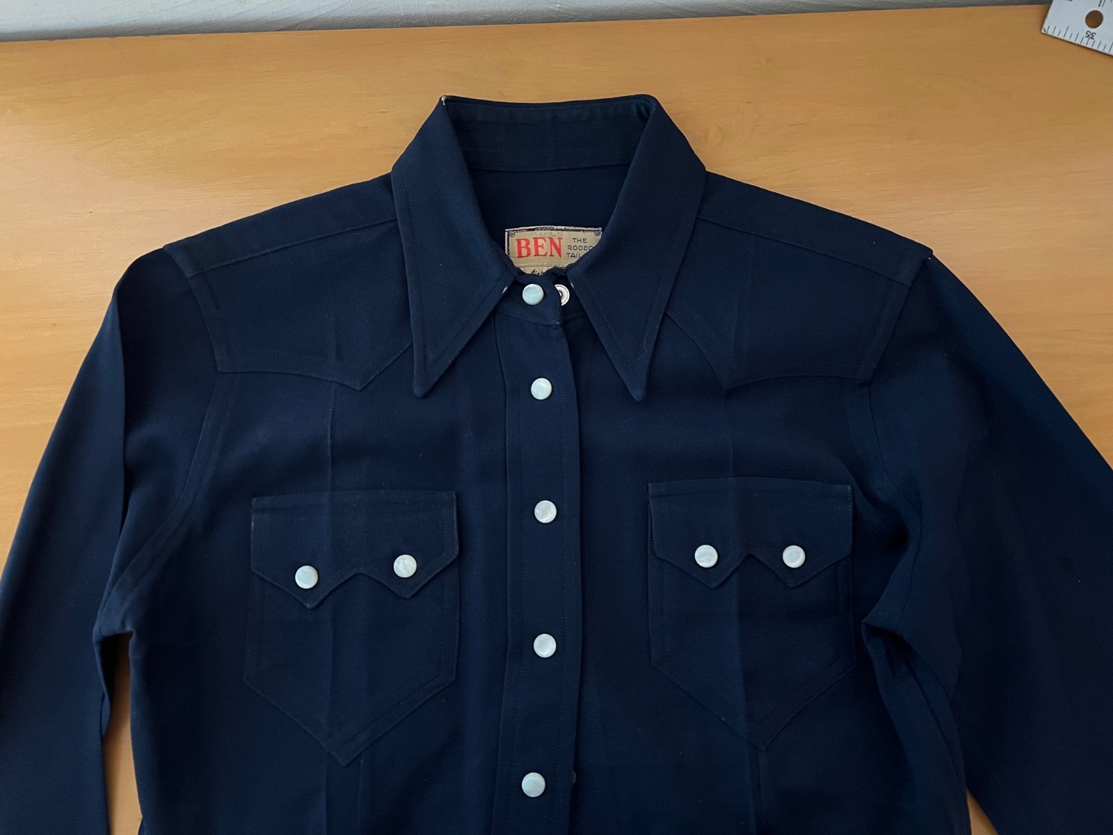 Rodeo Ben Shirt Blouse Vintage 1950s Western Cowgirl Cowboy Snaps XS Navy Blue