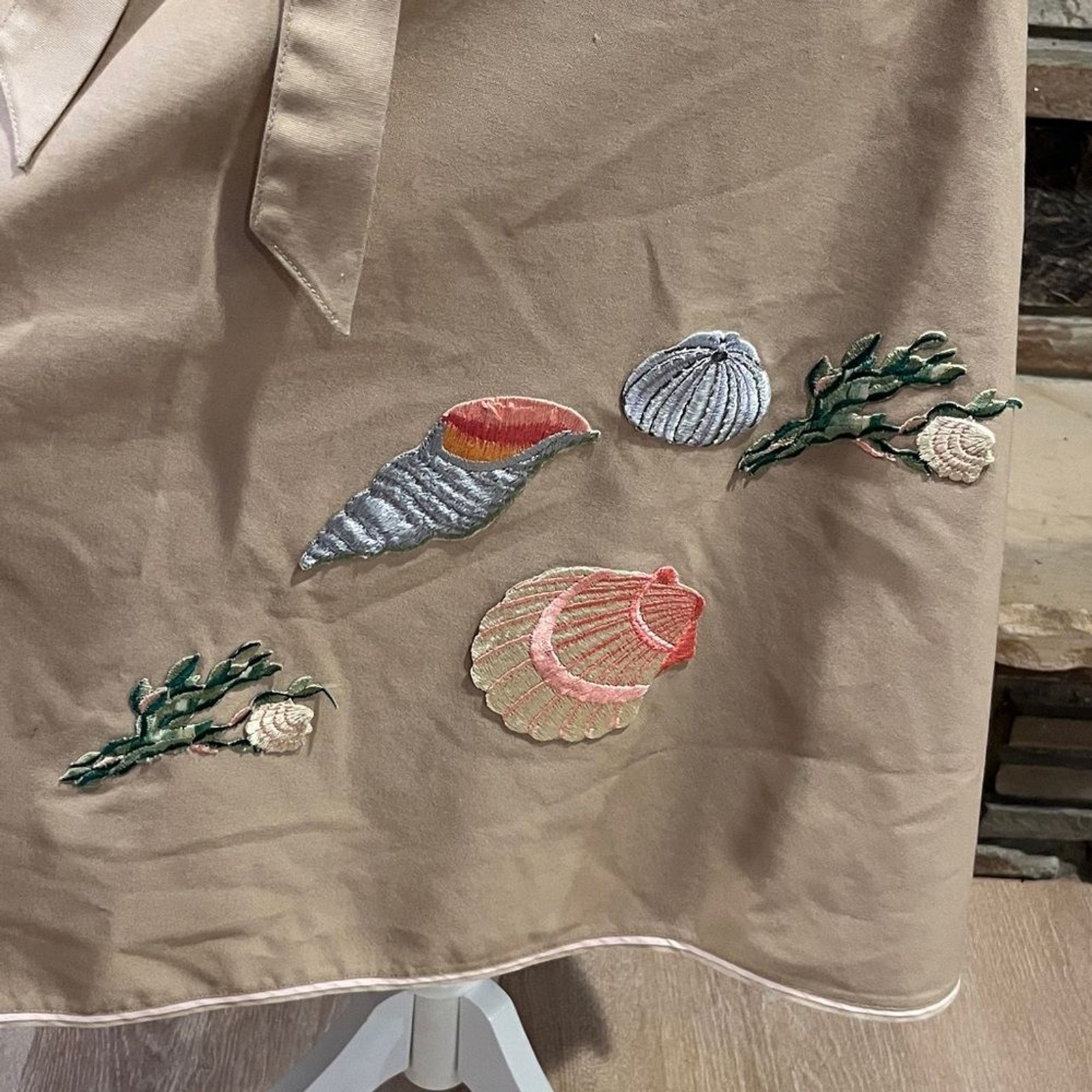 Vintage 70s Shirley Gadol Tan Wrap Circle Skirt with Sea Theme Patches