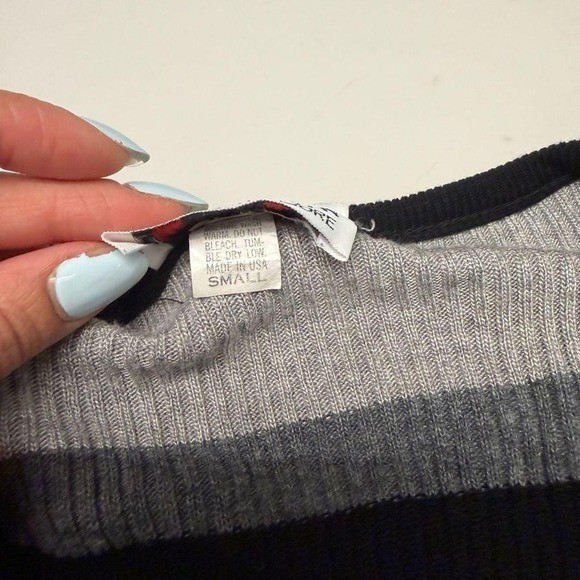 Vintage Lipstick D’Amore Red Grey and Black Striped Ribbed V-Neck Sweater – S