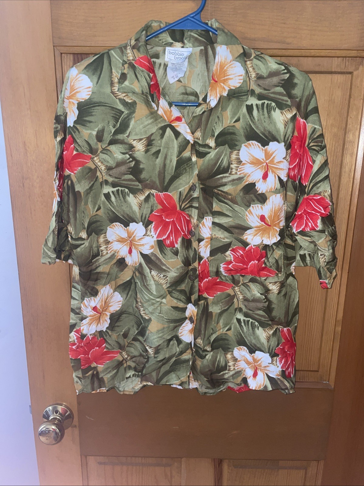 Vintage 80s Women’s Bobbie Brooks Hawaiian Shirt Floral Hibiscus Size M 12/14