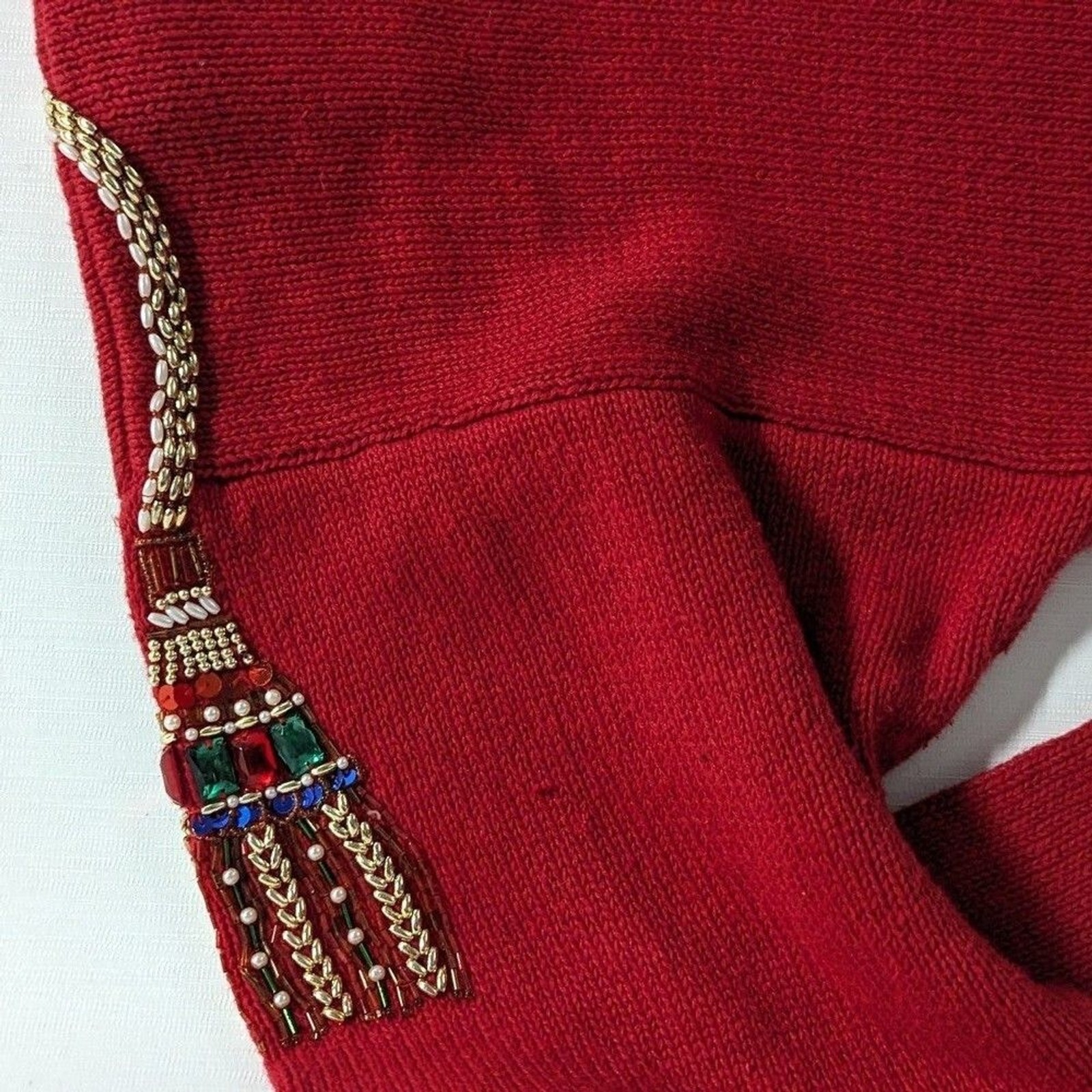 Vintage Victoria Woman Size 1x Red Ugly Christmas Sweater Glass Beaded Design