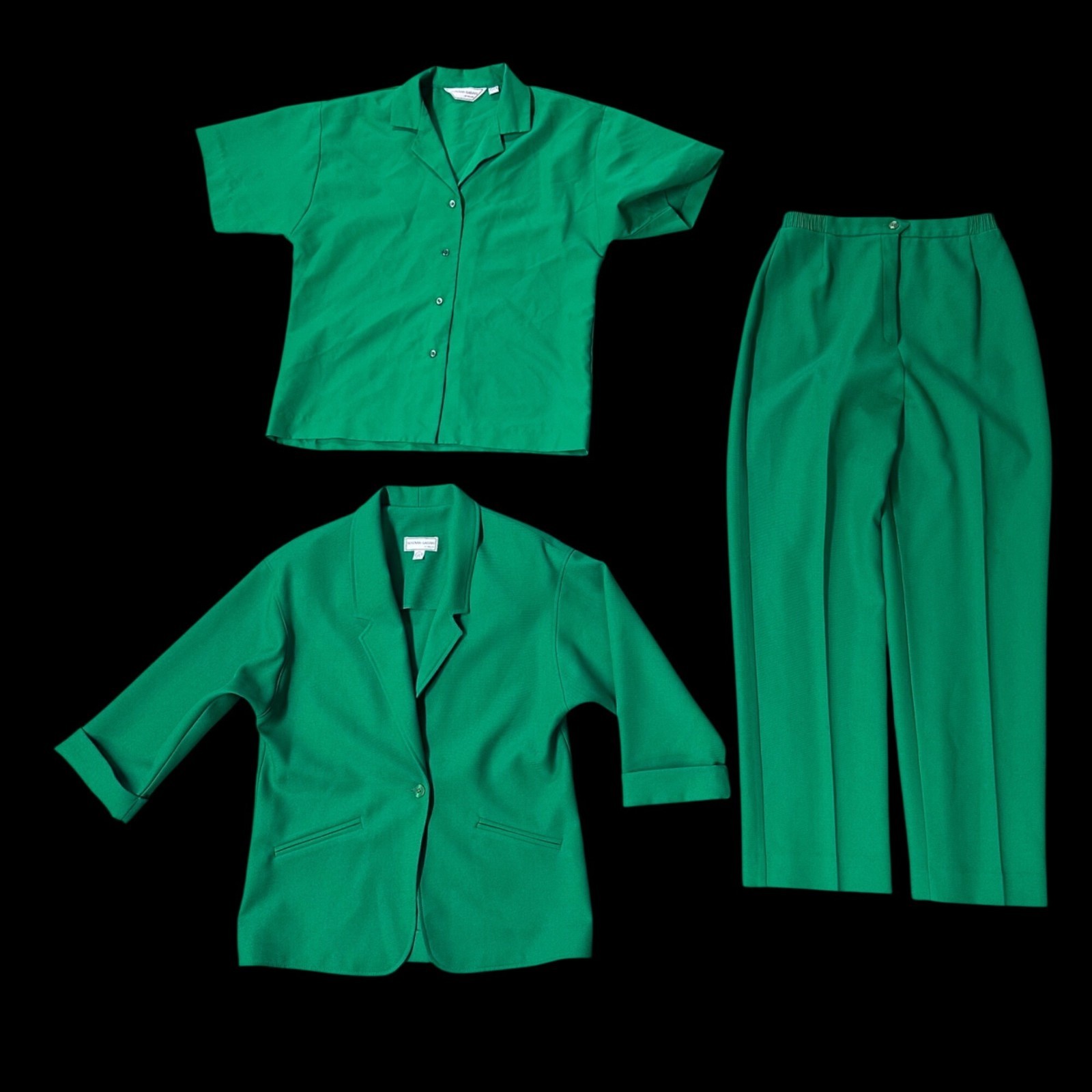 Vintage Suit Set Blazer Top Pants 3 Piece Green Size 12 Donovan Galvani USA 80s