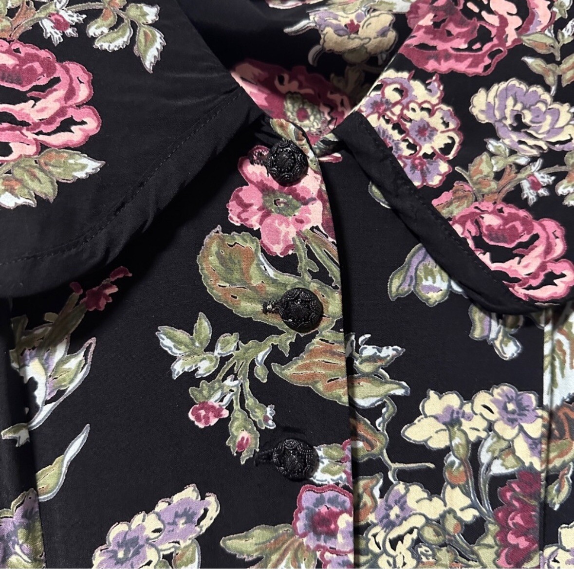 Vintage 80s/90s Kathryn Deene Black Floral Collared Midi Dress Plus Size 18
