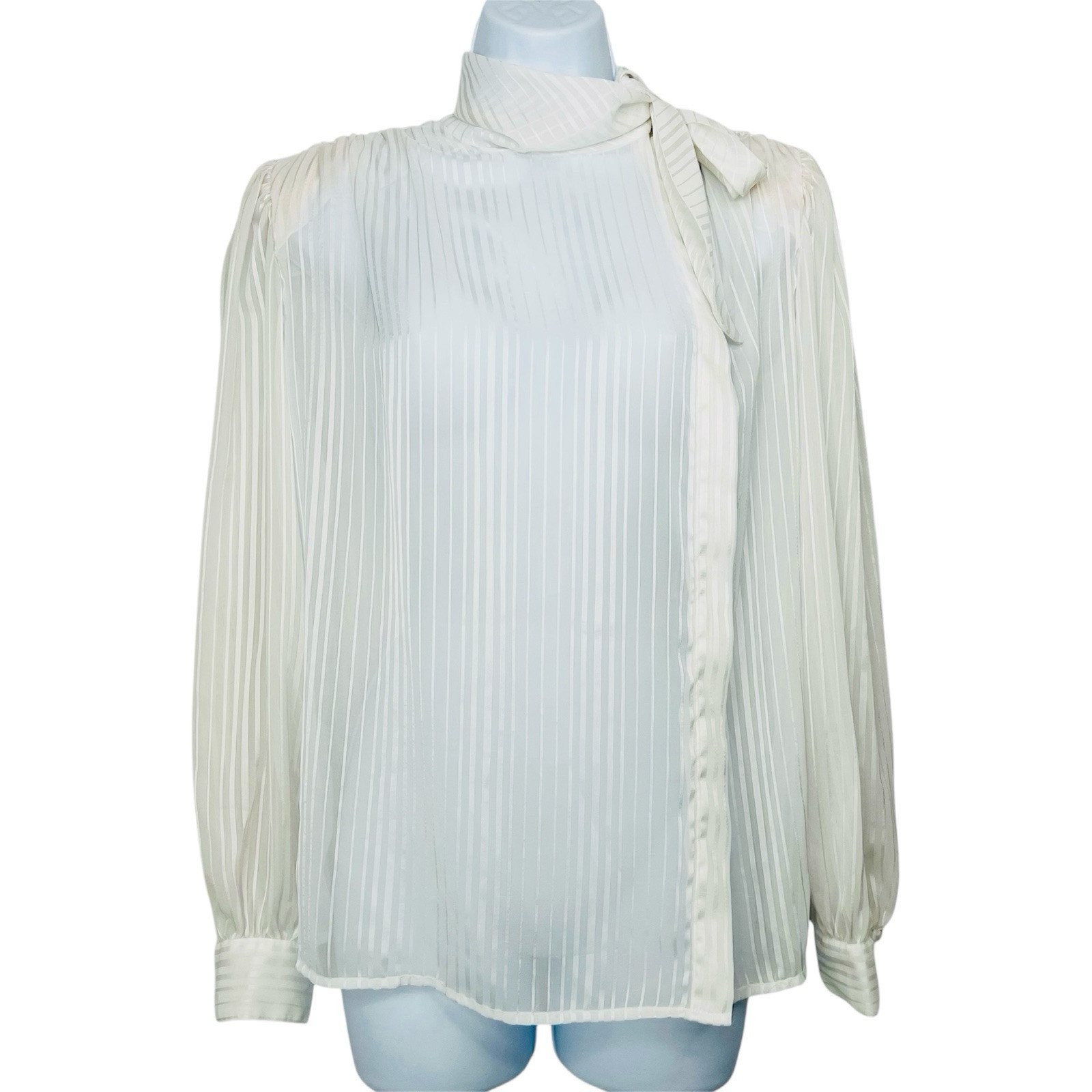 80’s Lloyd William Side Button Down Blouse 10 Victorian Boho Secretary White Bow