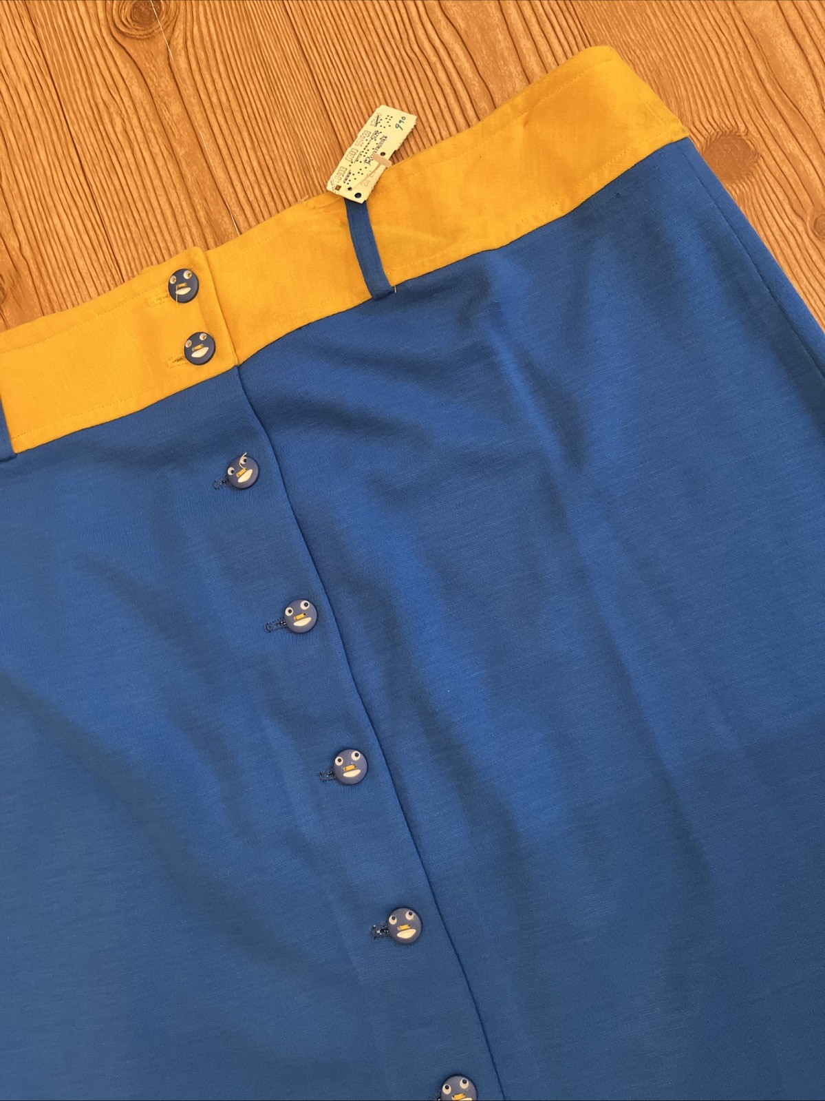 Vintage Plus Size Long Skirt Size 38 Blue & Yellow, w/ Smily Face Buttons