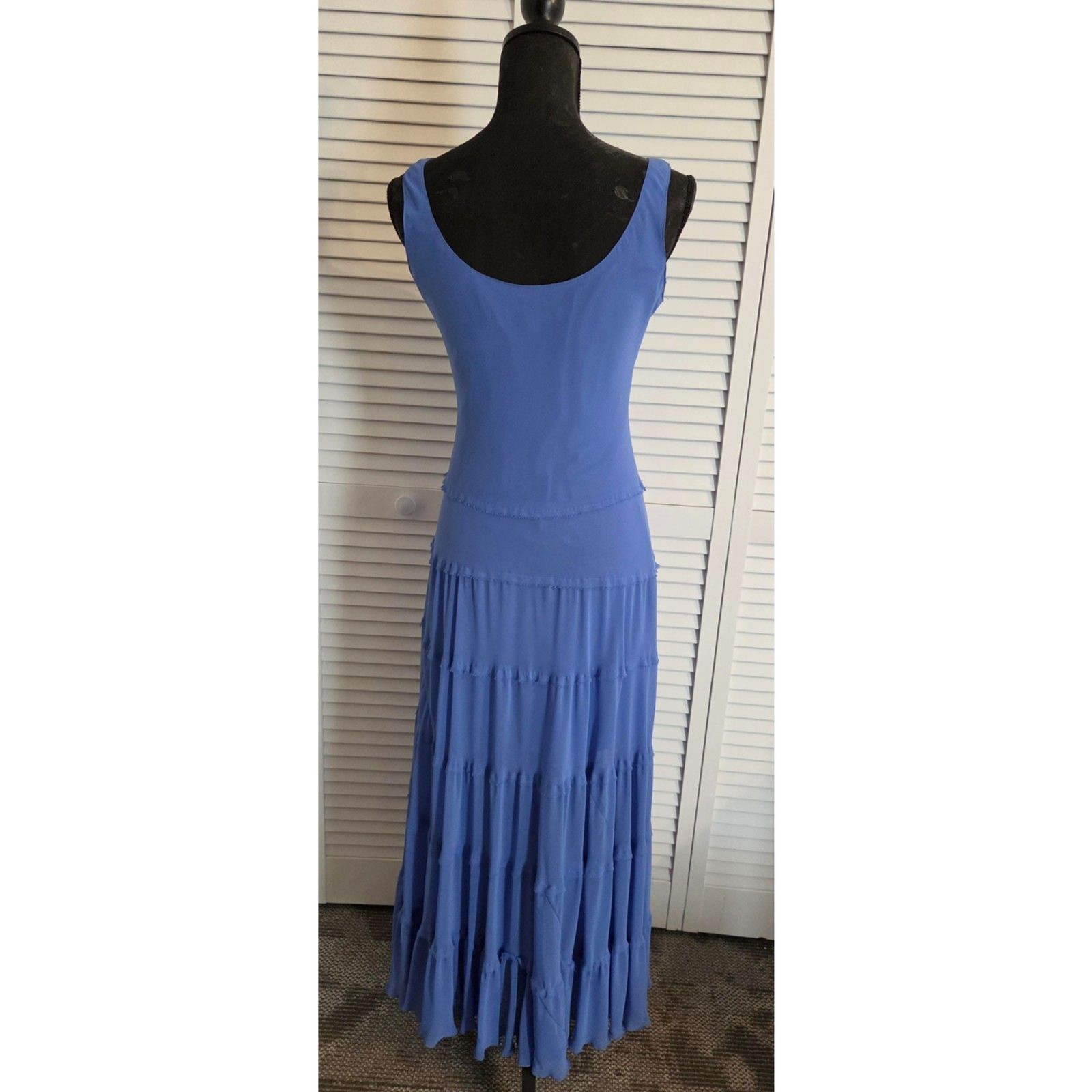 Vintage Evan-Picone Tiered Ruffle Maxi Dress – Periwinkle Blue, Size 4