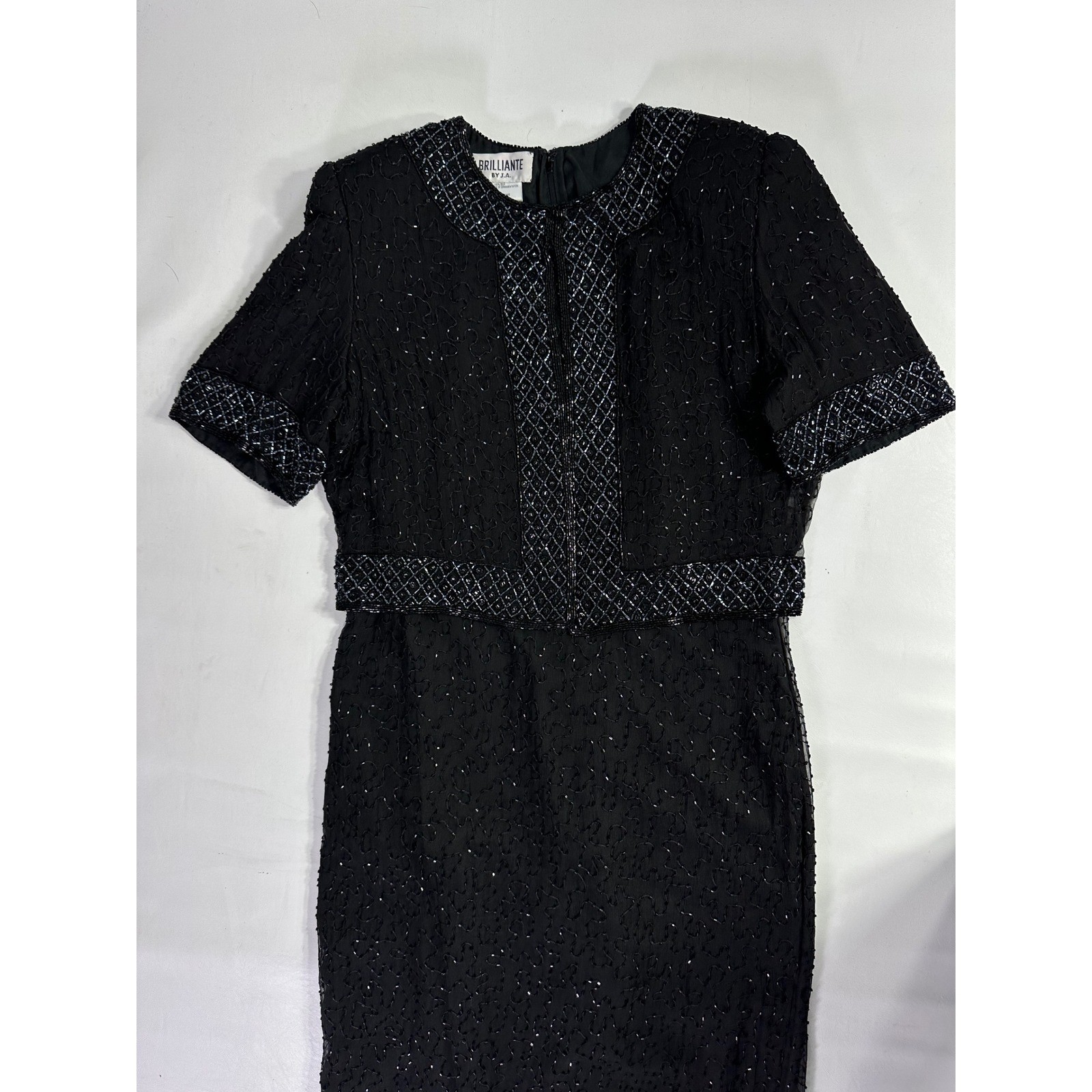 Brilliante by JA Black 100% Silk Beaded Maxi Dress Vintage 90s Formal Gown Sz M