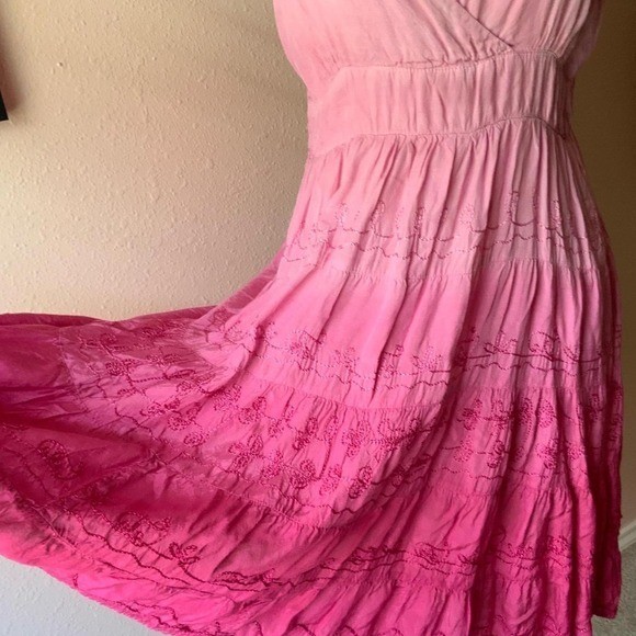 Y2K Pink Fairy Boho Tiered Peasant Cami Dress