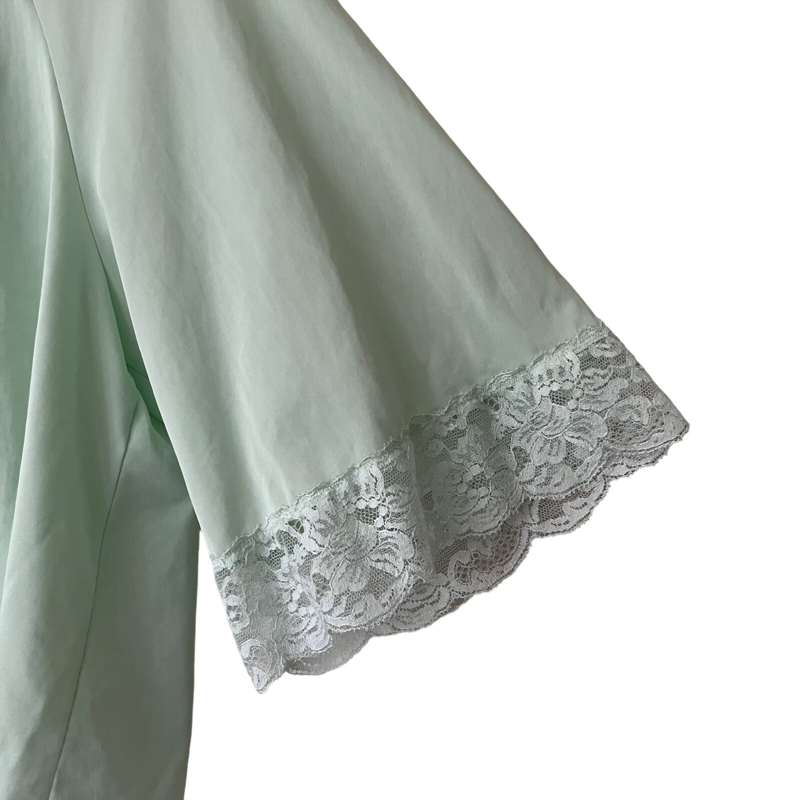 Vtg Shadowline Mint Green Cropped Bed Jacket Pajama Top Lace Trim Capelet Medium