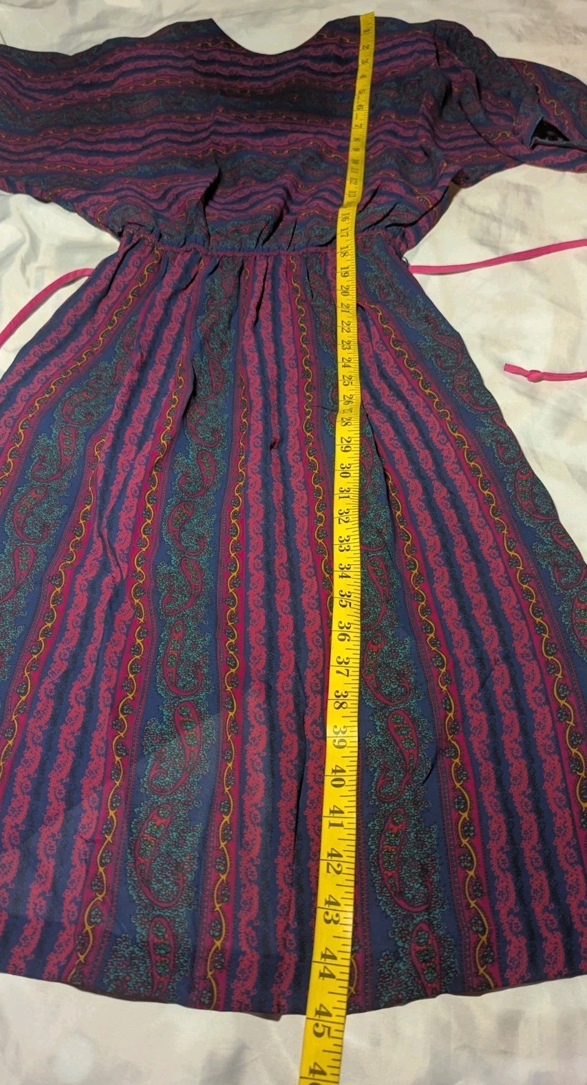 PELLINI By VON BRAMLETT Navy Blue Hot Pink SECRETARY Dress PAISLEY Vintage 80’s