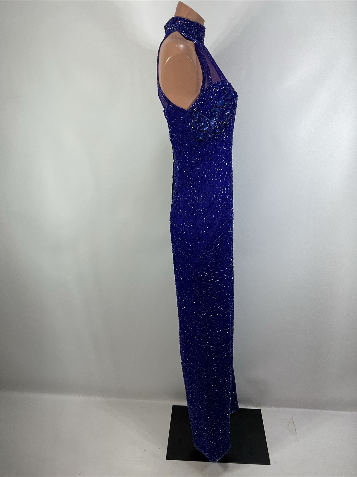 Vtg 90s y2k Papell Boutique Evening Dress 4 Silk Beaded Maxi Gown Fairy Prom