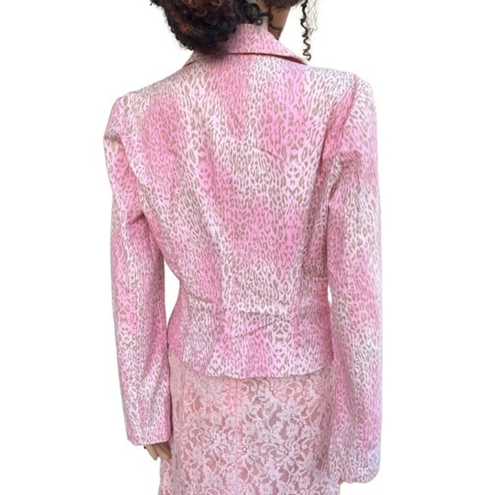 Sisley Pink and Tan Cheetah Print Double-breasted Long Sleeve Women’s Blazer M