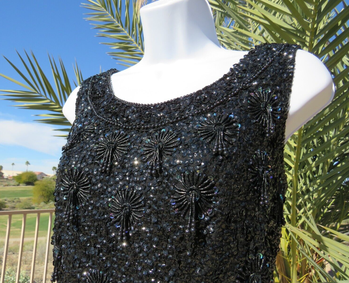 VTG 1960s 70s HOUSE OF GOLD BLACK SEQUIN BEADED TOP & SKIRT OUTFIT
