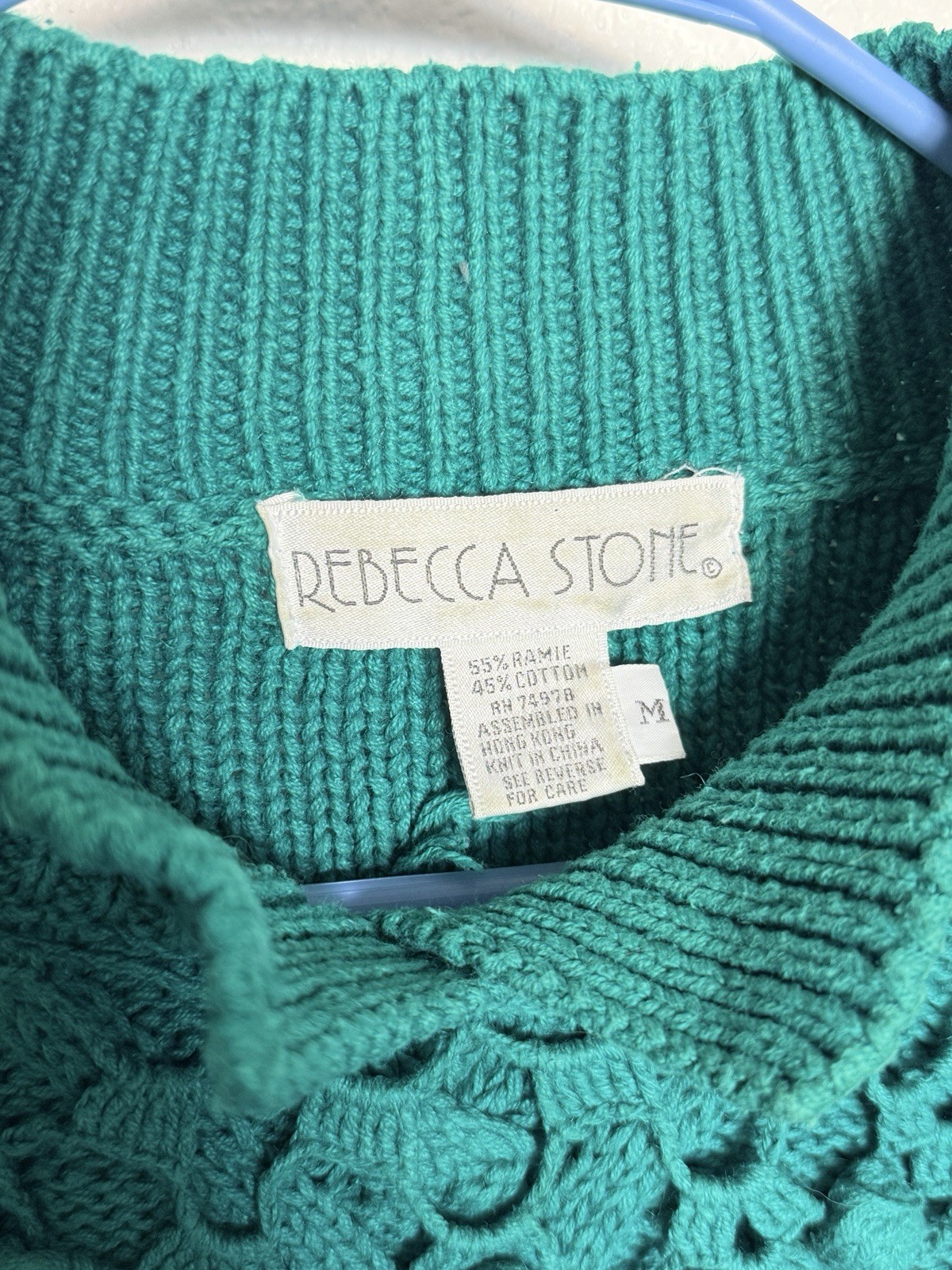 Vintage 89s 90s Turquoise Knit Mom Sweater Size M