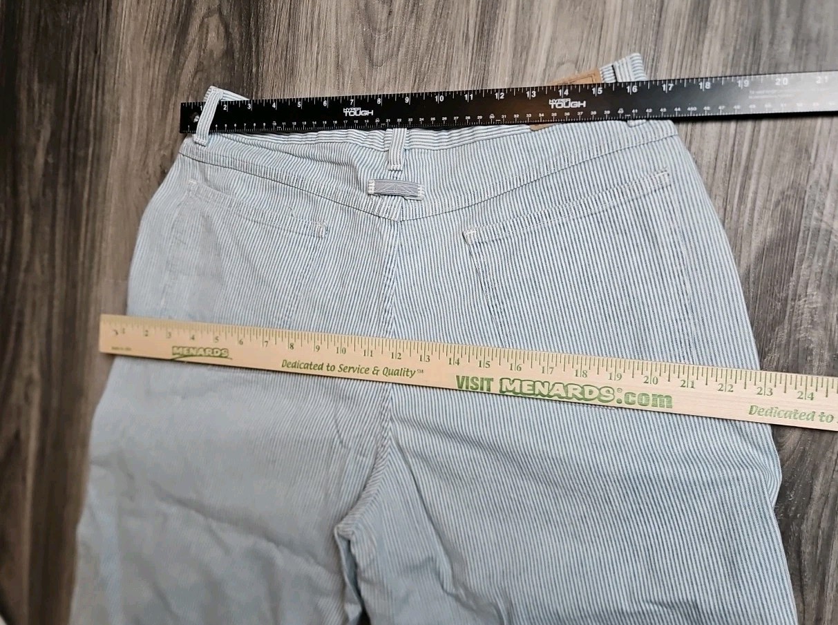 80s 90s~ Britannia Railroad Pinstripe Women’s Petite High Waist Mom Jeans 32×29