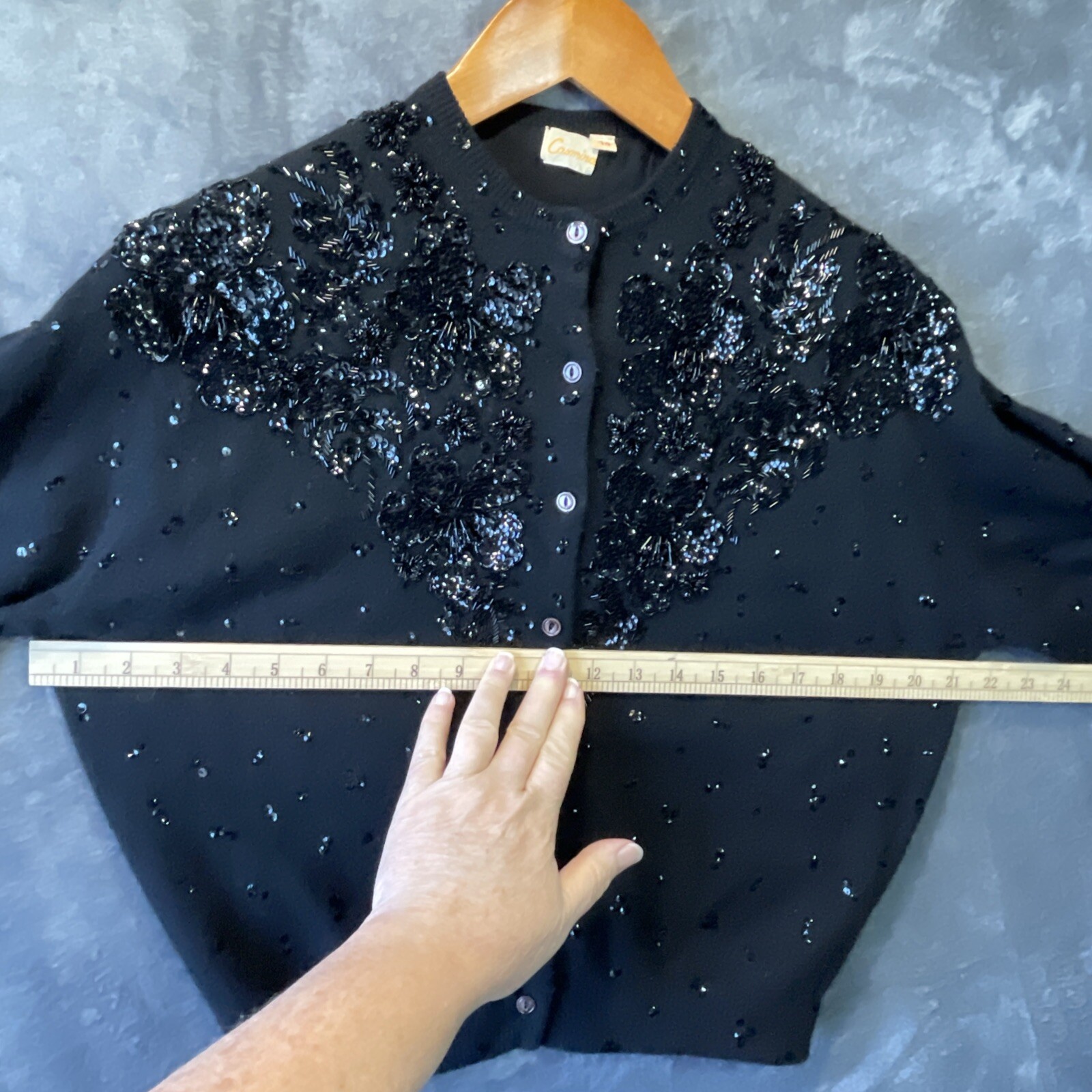 VTG Casmira Sequin Cardigan Sweater Sz 44 Classic Retro Pin Up Office Evening