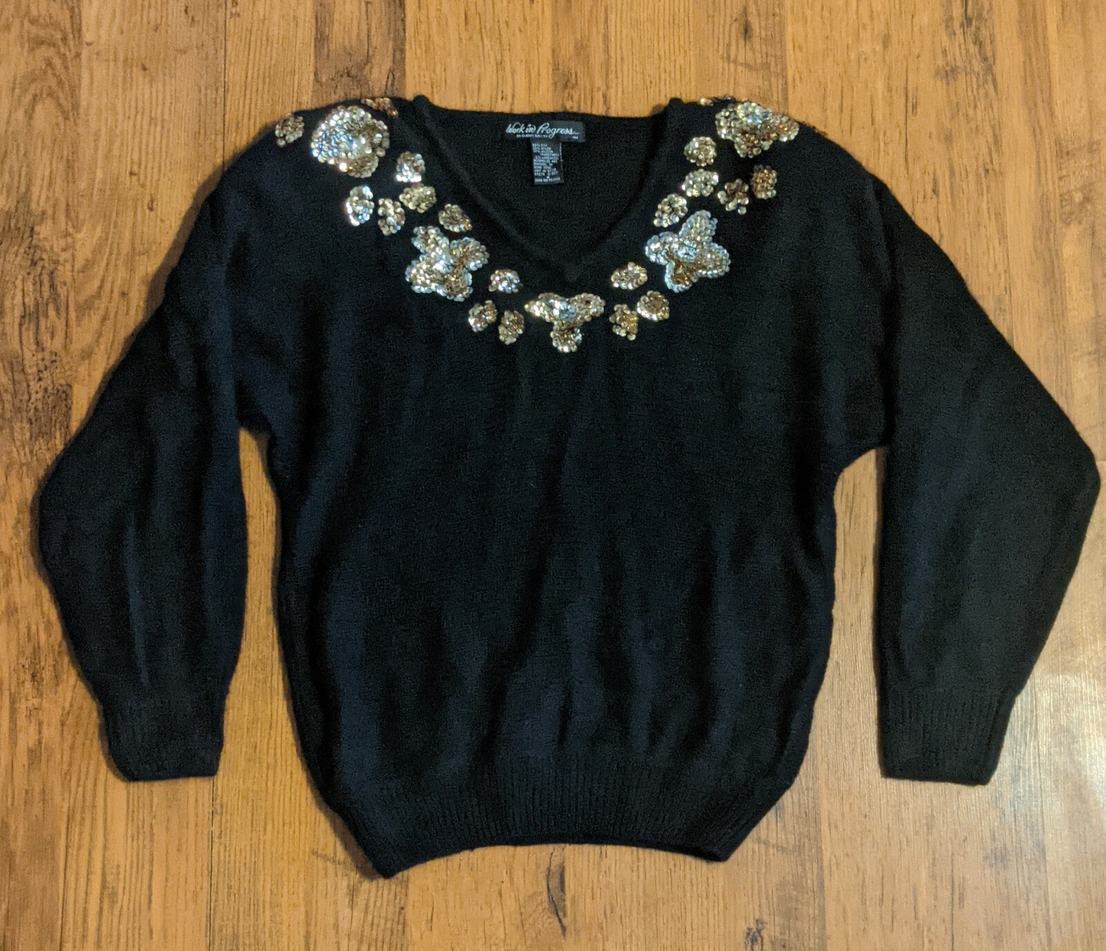 Vtg 1980s Work In Progress Sequin Sweater Gladys Bagley Glam Rock Silk Angora M