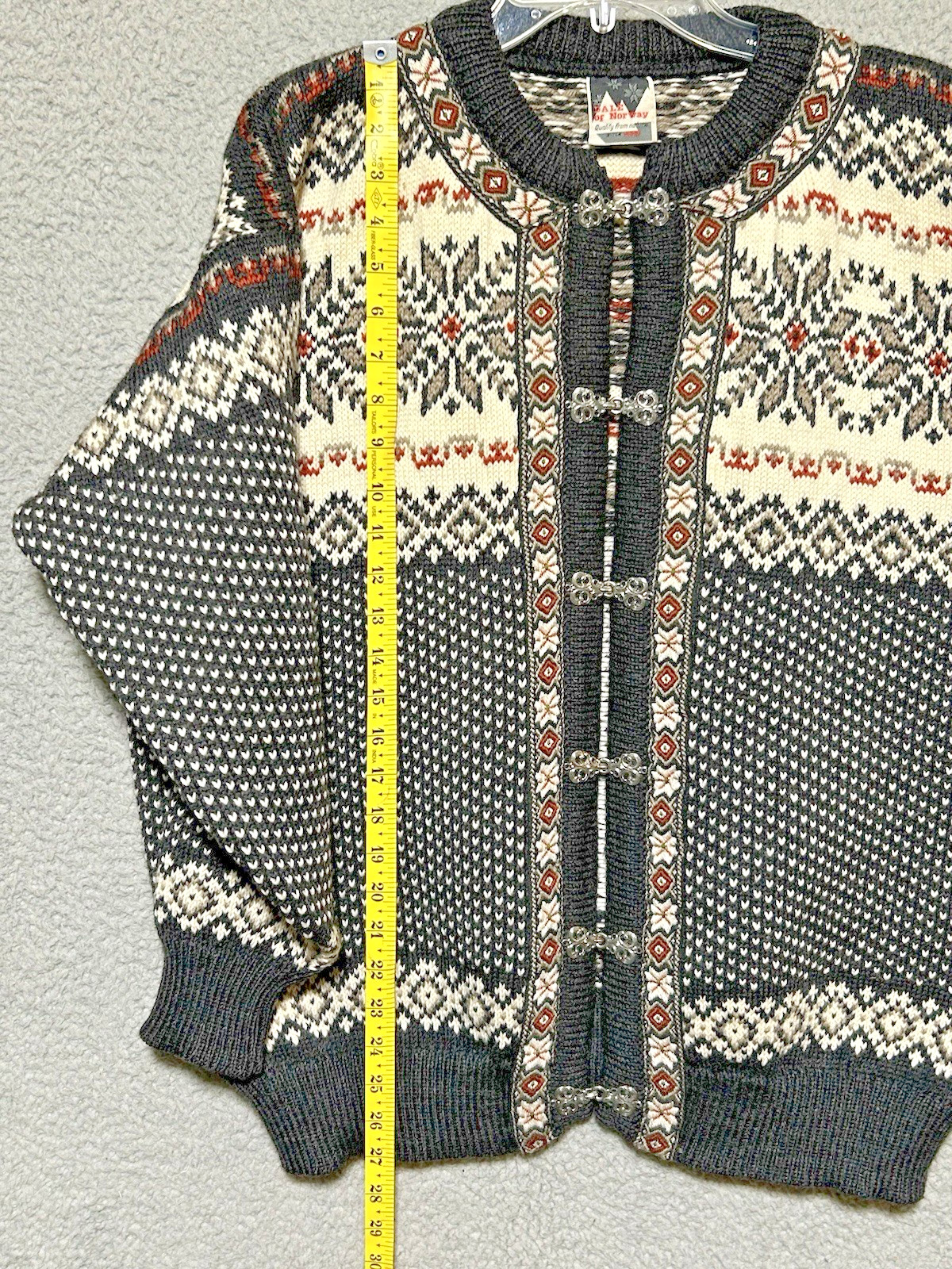 Vintage 80s Dale of Norway Cardigan Sz XL Nordic Fair Isle Snowflake Ski Sweater