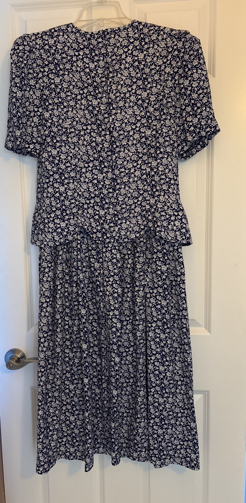 Vintage Miss Dorby Dress Lace Collar Cottagecore 80s Blue/White Floral Sz 10.
