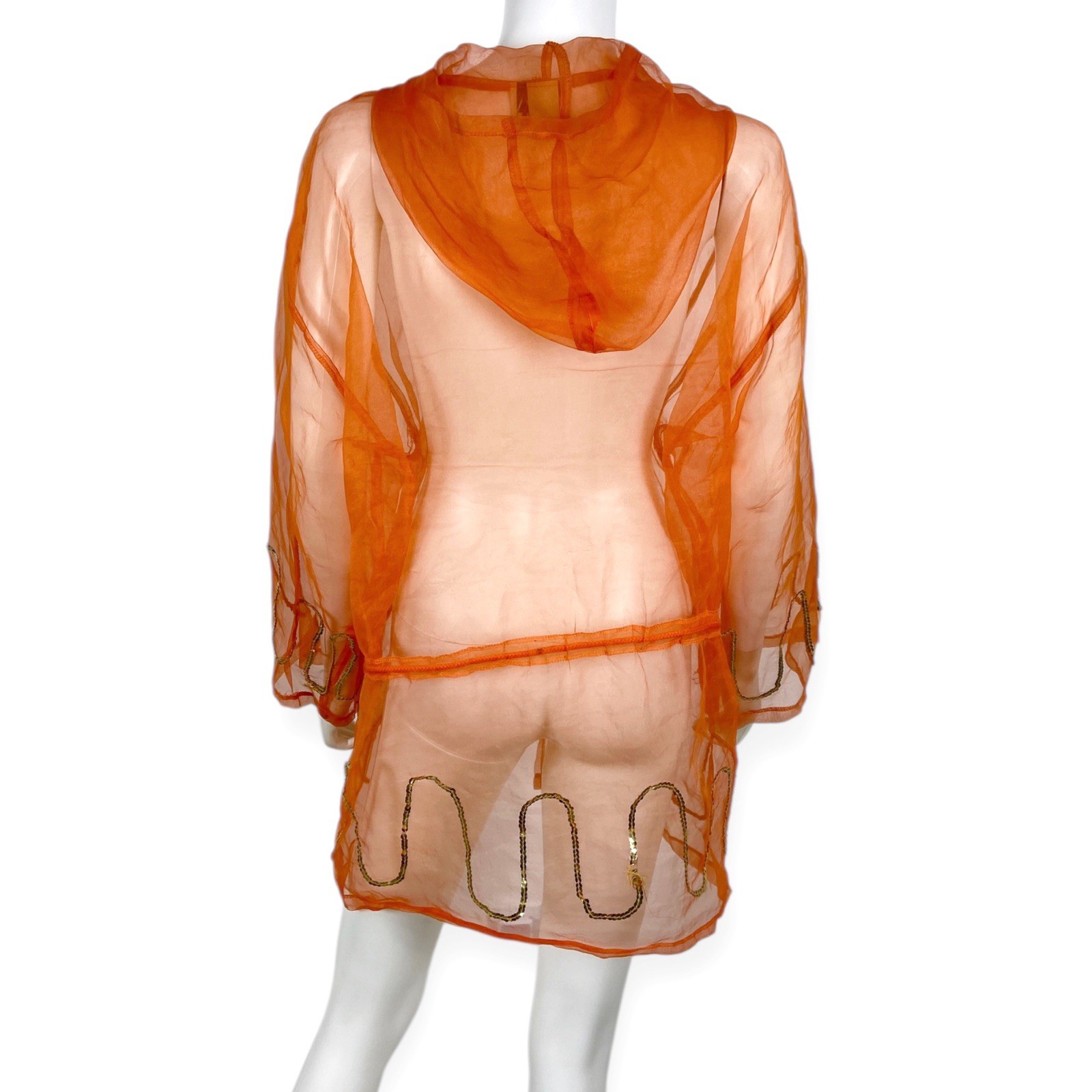 ABA Fashion Womens VTG 90s Orange Sheer Organza Sequin Jacket G2U