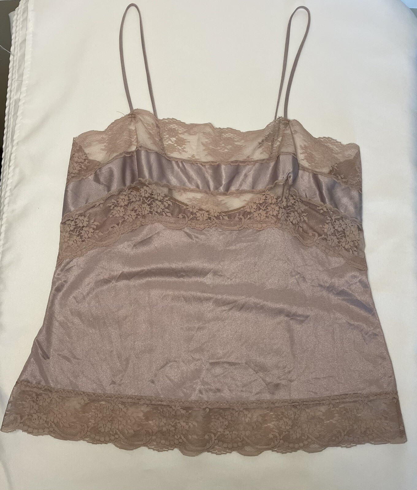 Vintage Pink Camisole Tank Top Lace Spaghetti straps Cami 70s Size Large Nylon