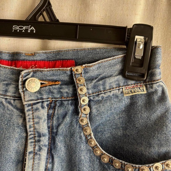 Y2K Grunge Denim revolt Jeans studded pockets straight/loose fit small 25″