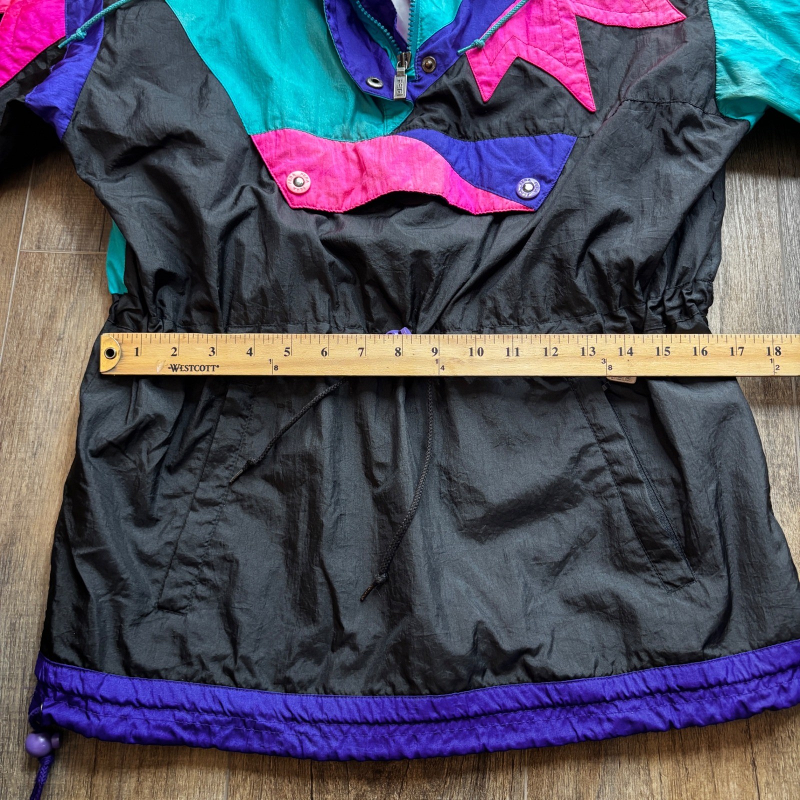 Vintage Fera Skiwear Neon Colorblock Anorak Pullover Jacket Womens 8 Black Teal