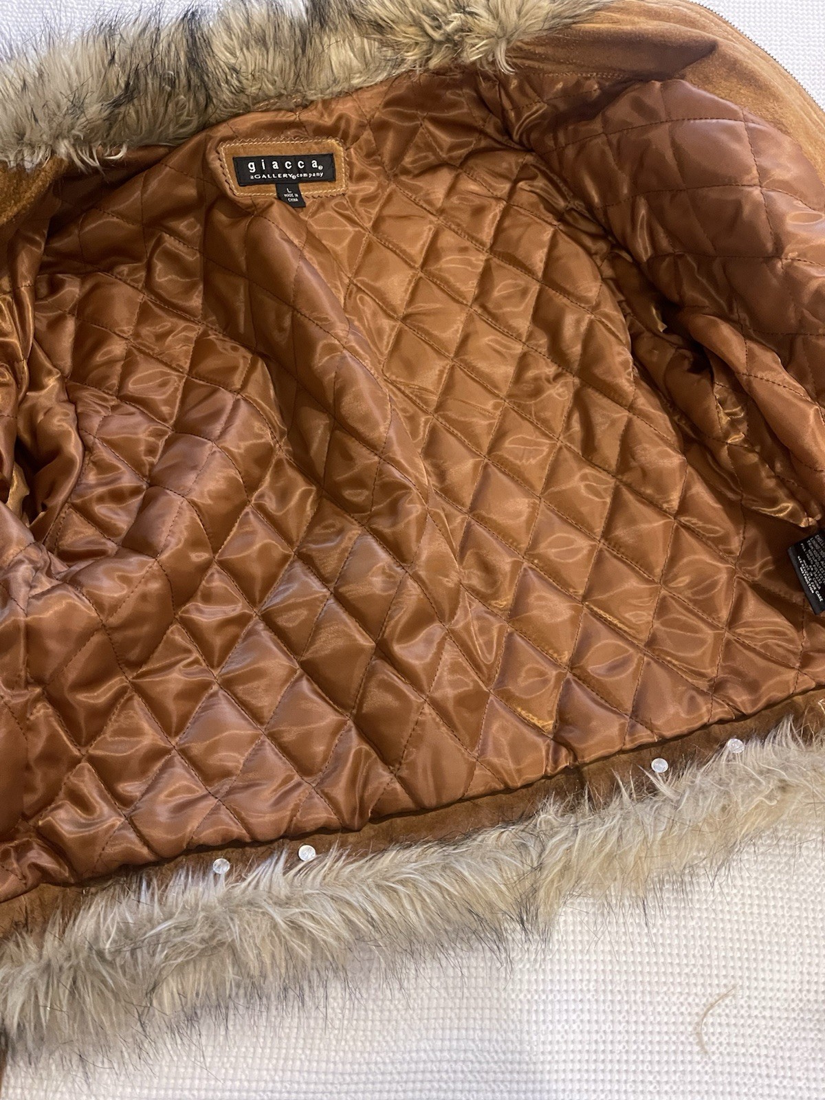 Vtg GIACCA Y2K Genuine Leather Penny Lane Fur Trimmed Studded Full Zip Jacket L