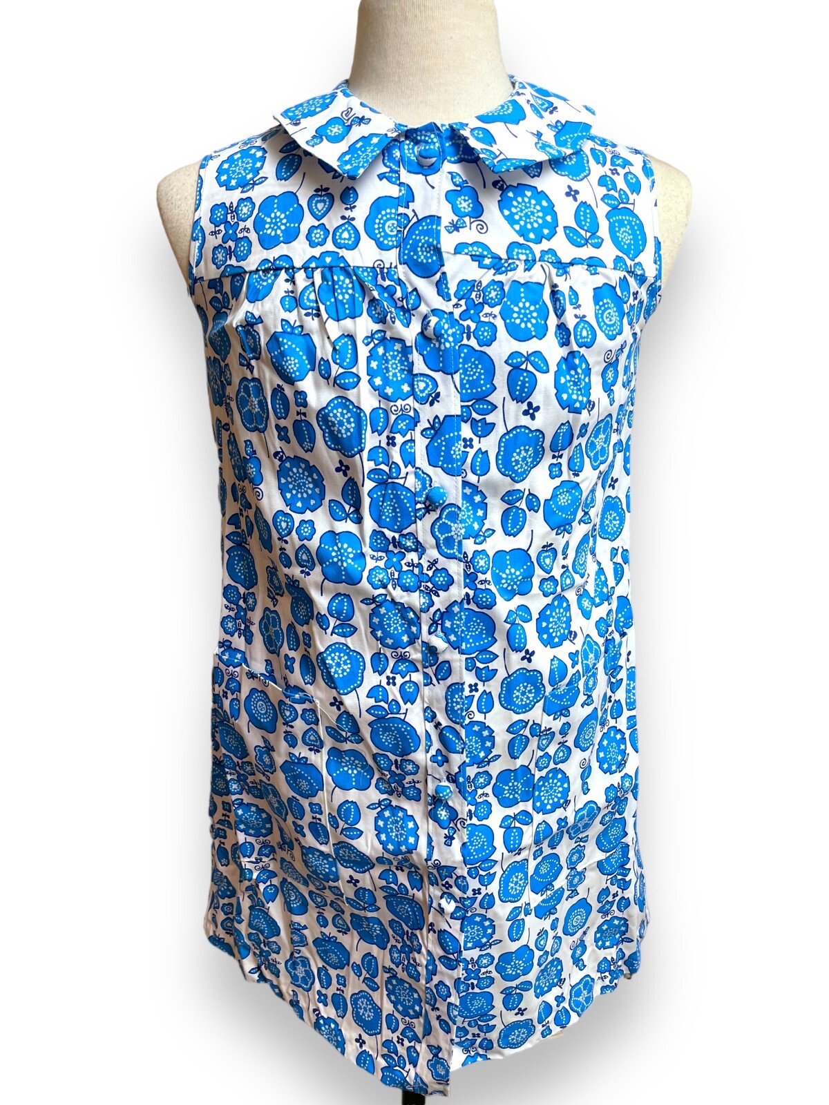 Vintage DAWNELLE Day Sun Dress Blue & White Flower Print New Old Stock Size 16