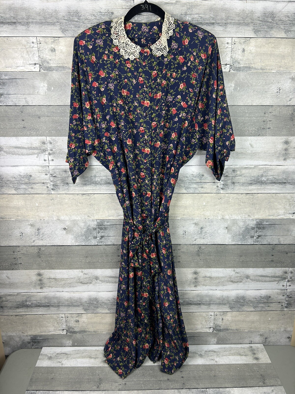 Vintage 80 S Women’s Large Floral Dress With Lace Collar