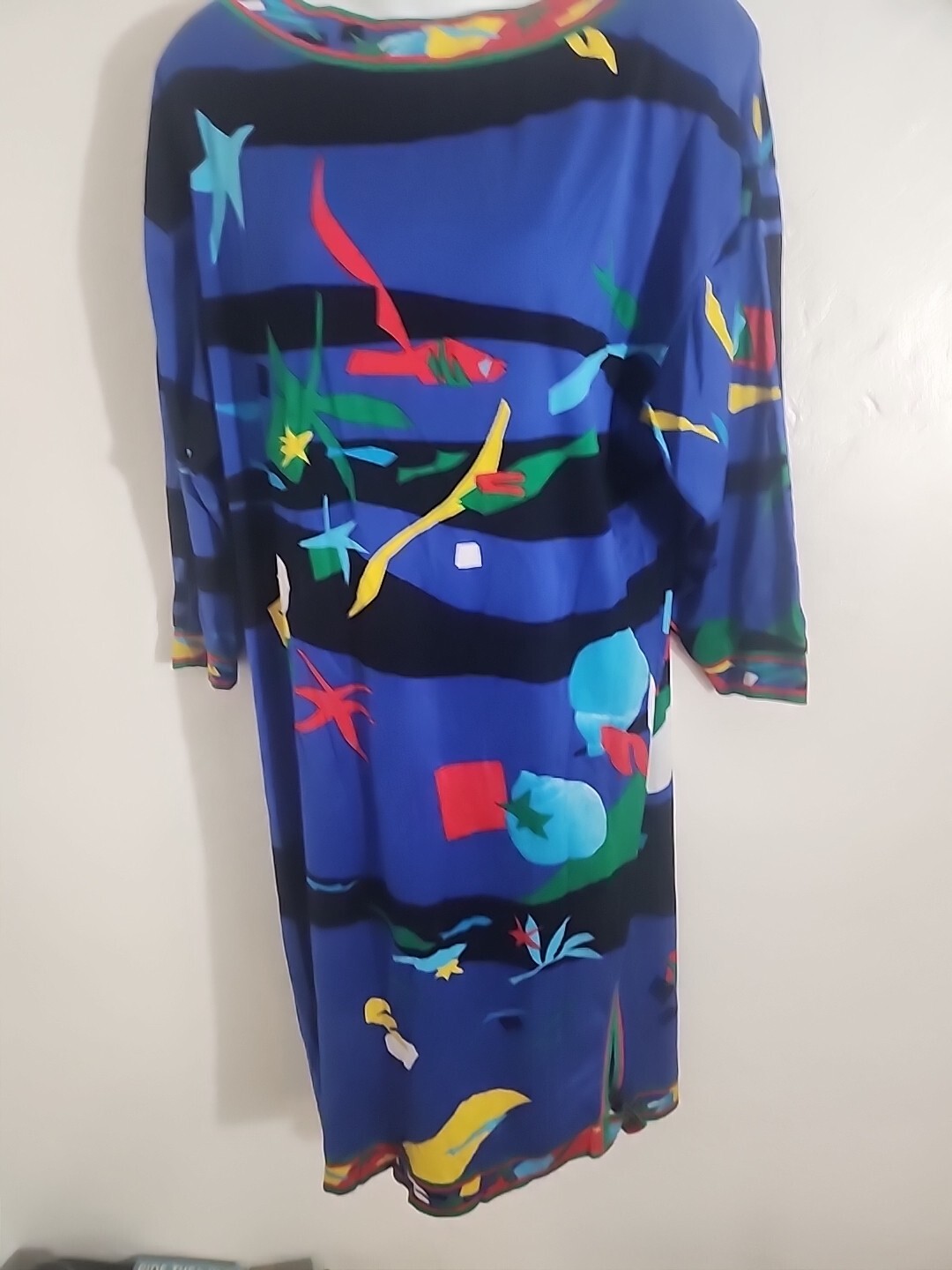 vintage leonard dress 1980’s vibrant multi color abstract print large ? italy