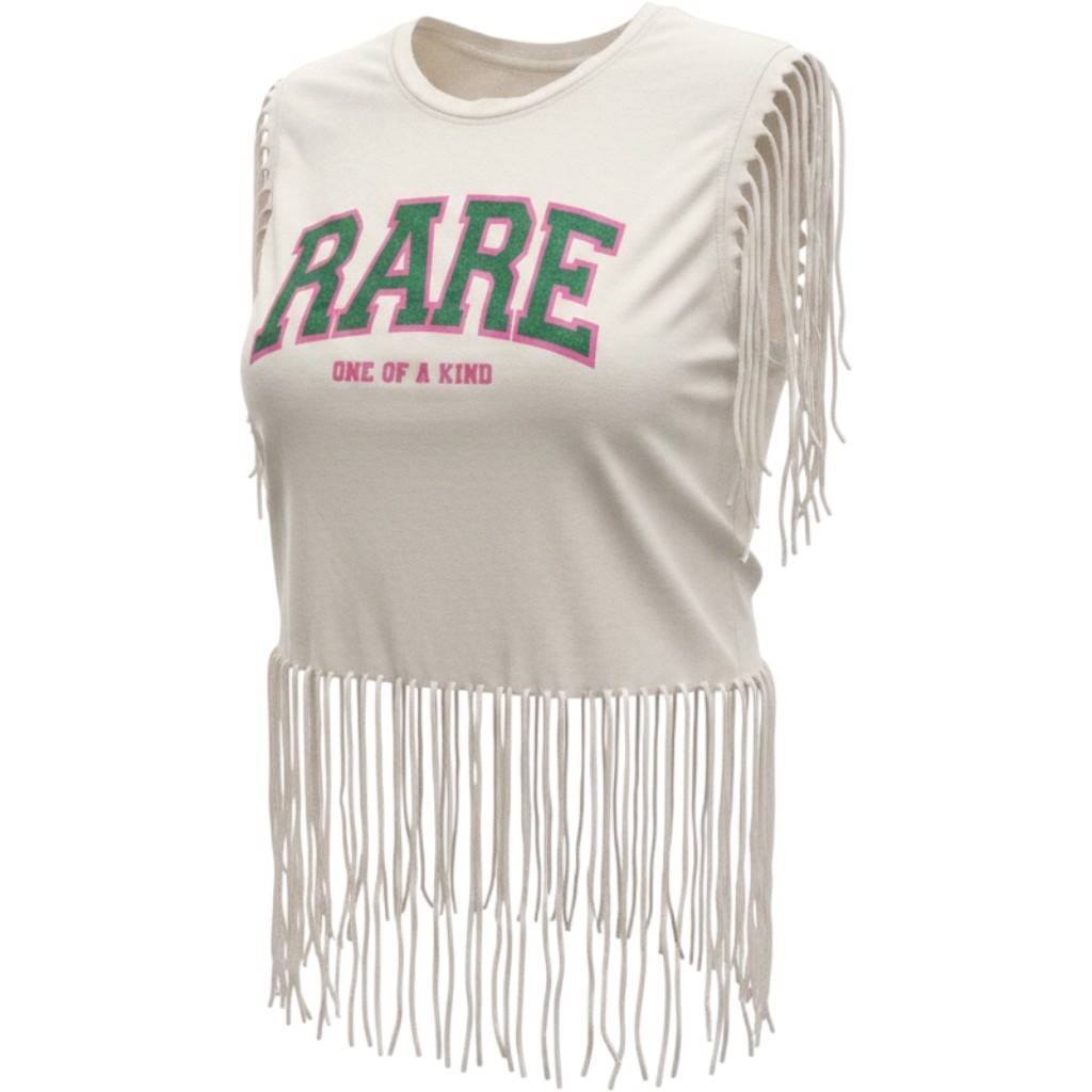 (A2) Organic Generation Rare One Of A Kind Fringe Tee Cream Pink Green L-XL