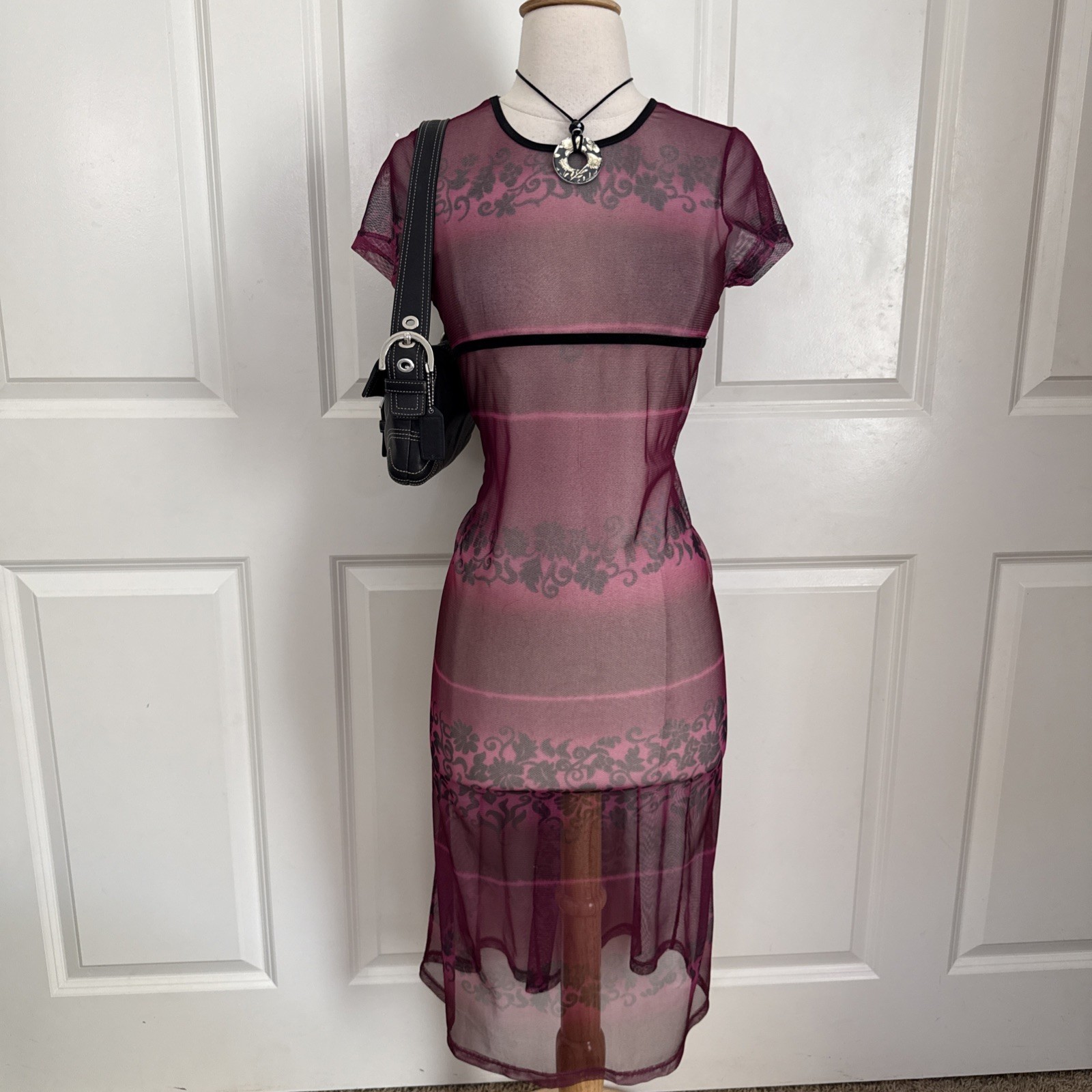 Vintage 90s Amy Byer Mesh Sheer Dress Whimsygoth Midi Sz 16 Short Sleeve Women’s