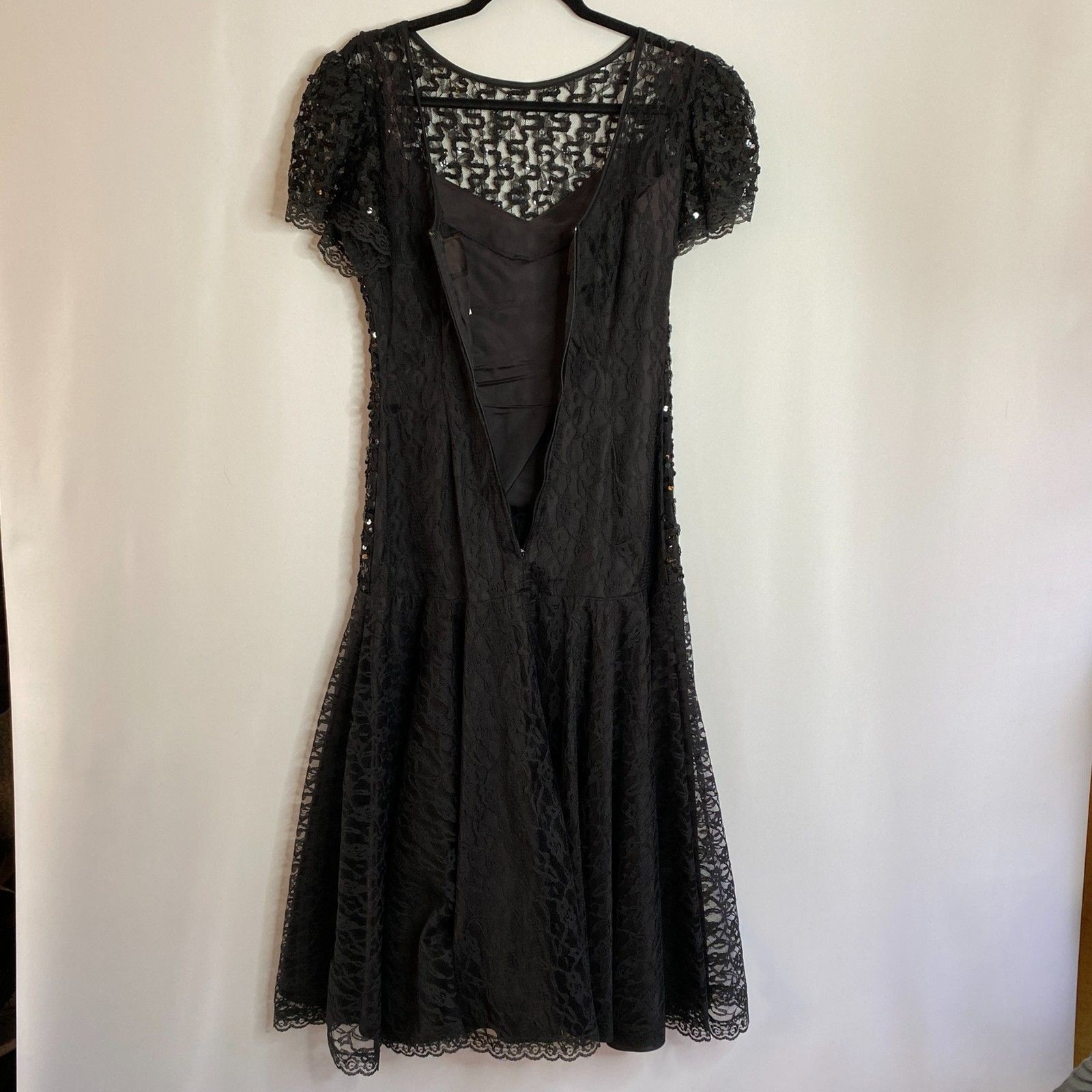 Vintage 80s Precious Moments Prom Coctail Dress Black Lace and Sequin Size 5/6