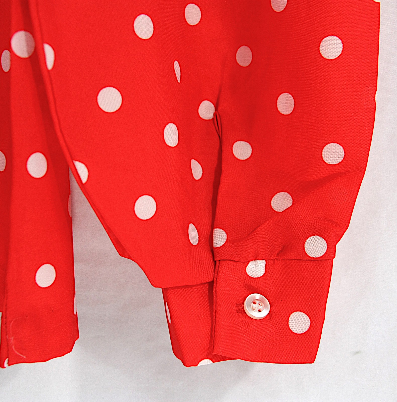 Vintage Lucky Winner Red and White Polka Dot Satin Secretary Career Blouse Top M