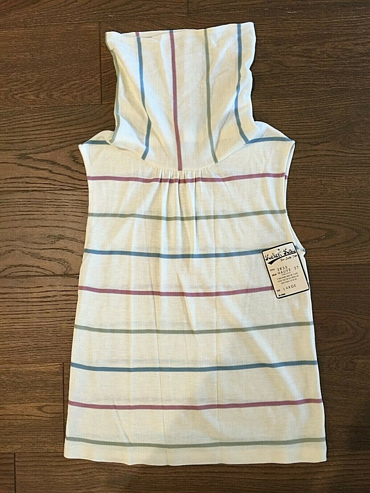 Vintage 1970 Helen Kay for Lucky Tops Sleeveless Stripe Cowl Neck Top Dead Stock
