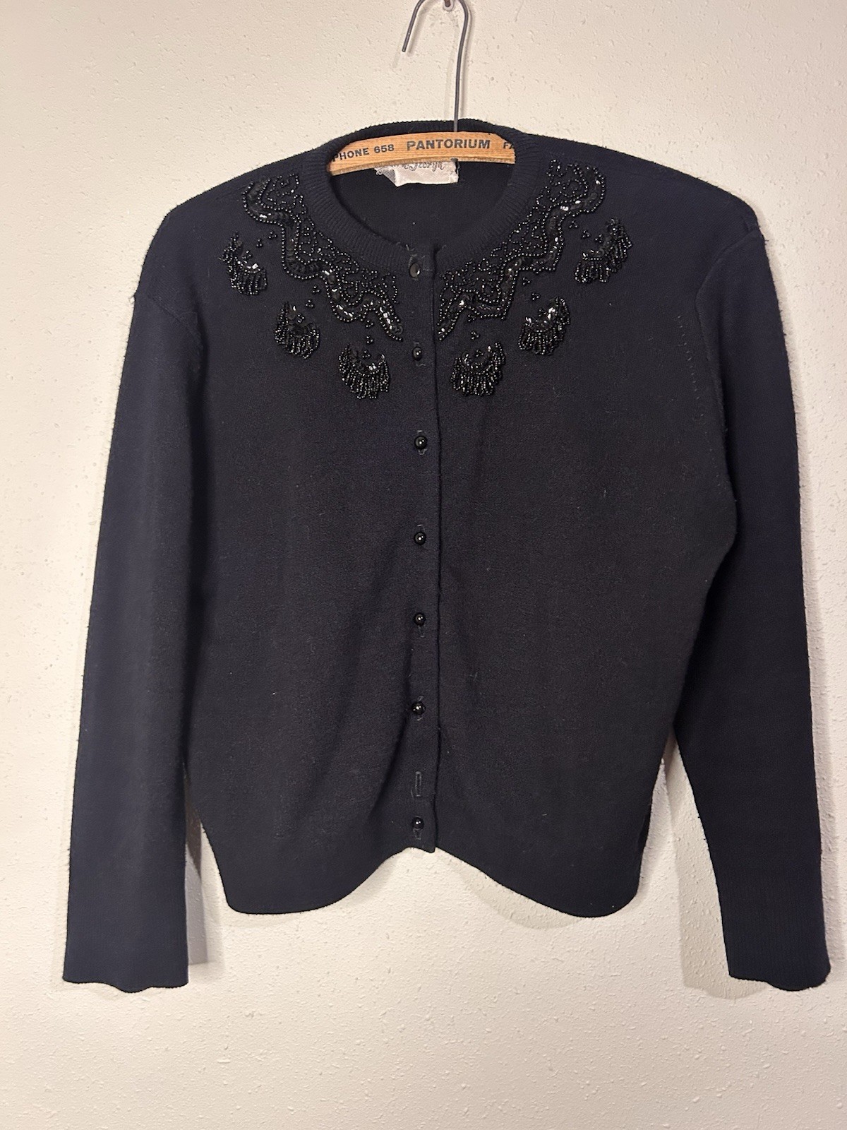 Vintage Park Storyk Black Beaded Cardigan Black Beads 40s 50s Pinup Holidays