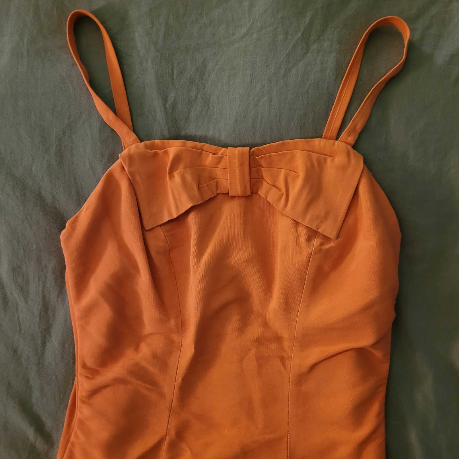 Vintage 1950s Rose Marie Reid Draped Sheath Swimsuit Orange Bow Pinup S M