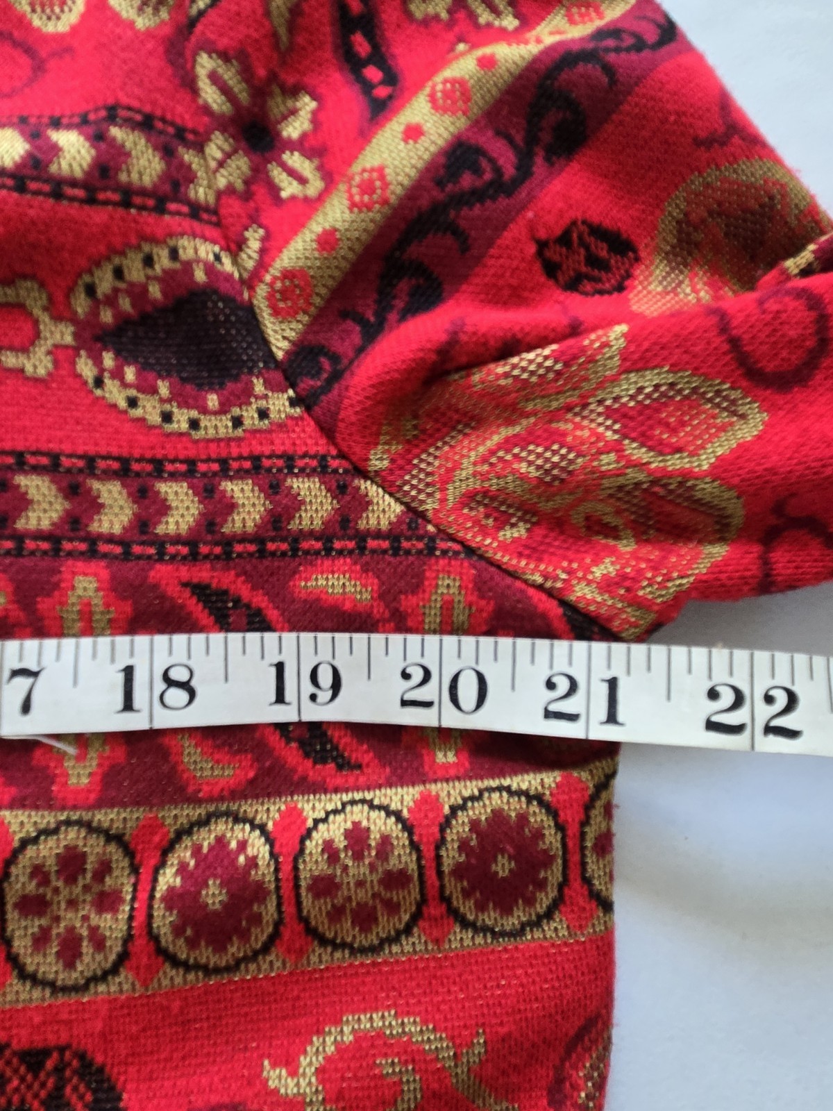 VTG Stuart Alan Cardigan Jacket Sweater Red Black Gold Tapestry Button Front 14