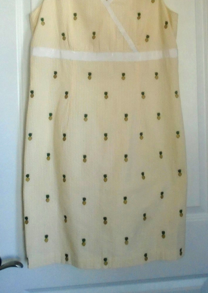 BROOKS BROTHERS Yellow White Seersucker Sheath Sleeveless Dress Lined Size 14!