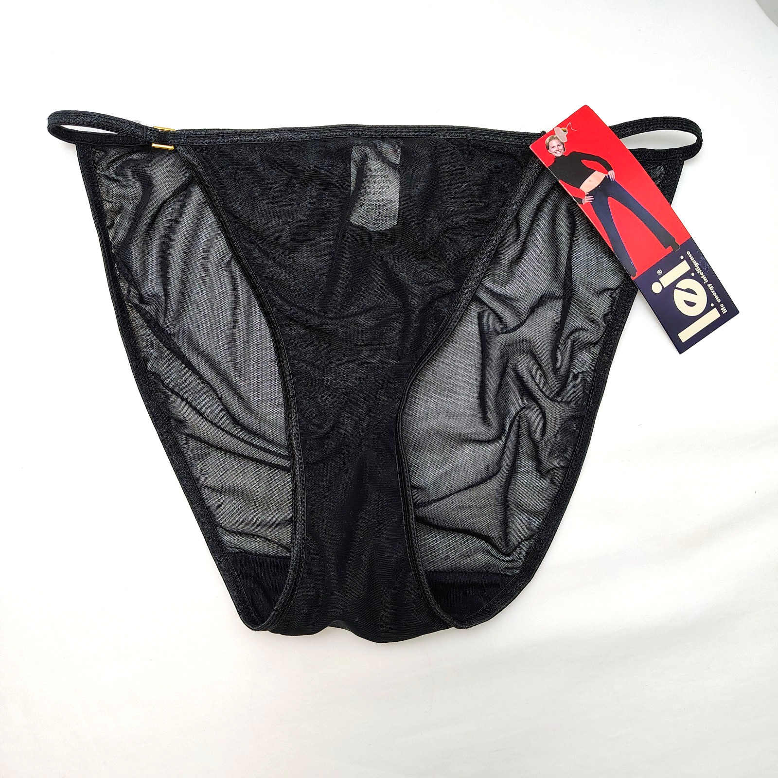 NEW Vintage Y2K Lei Underwear M Black Sheer Mesh String Bikini Panties Panty