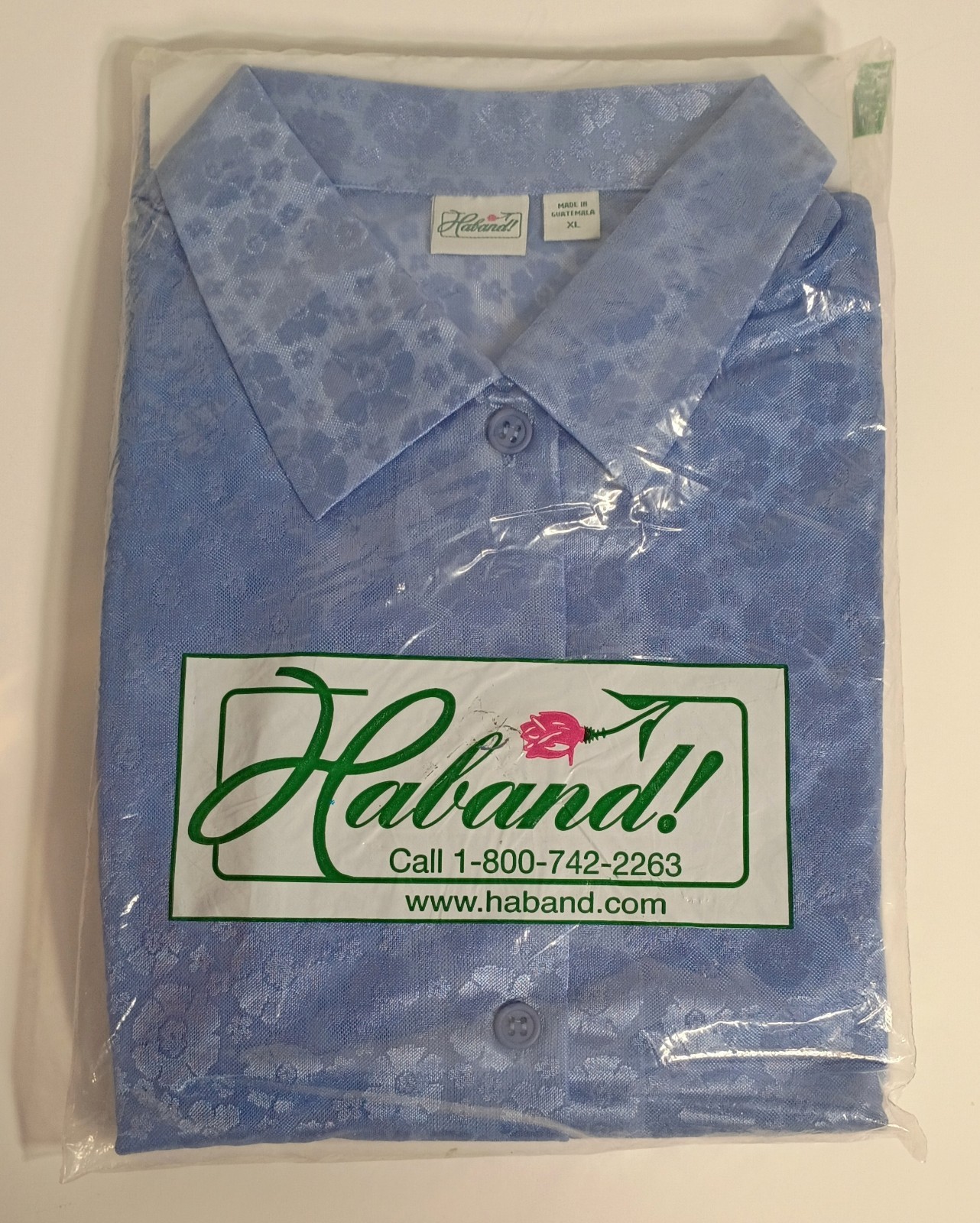 Vintage Blue Floral Blouse Women’s XL With Buttons Haband NEW Package, Silk Look