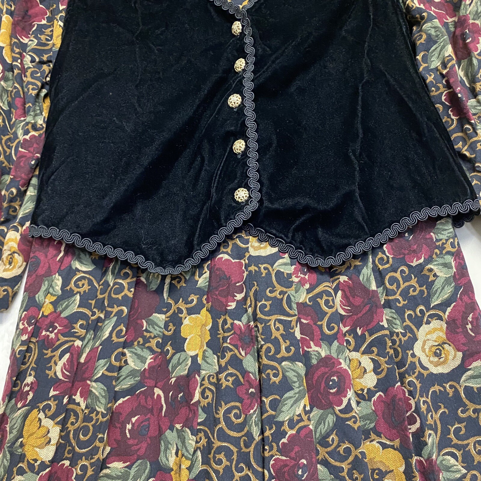 Vintage Sarah Richards Petites Dress 16P Maxi Floral Vest Prairie Cottagecore