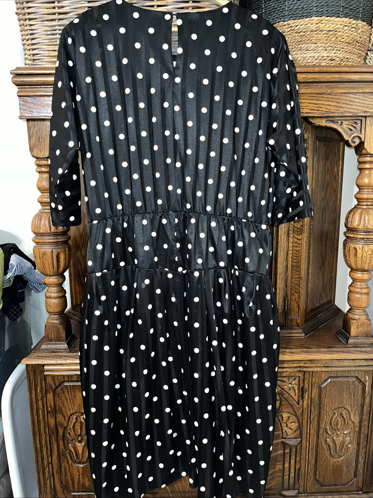 Vintage 80s Cue dress size 20 black polkadot bubble Drop Waist