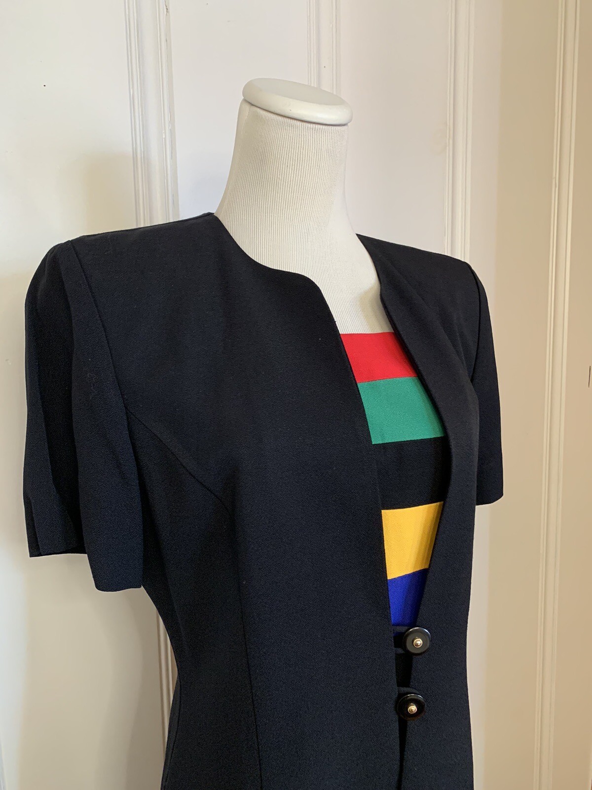 Vintage Dress Size 10 Julian Taylor New York 80s 90s Color Block Shoulder Pads
